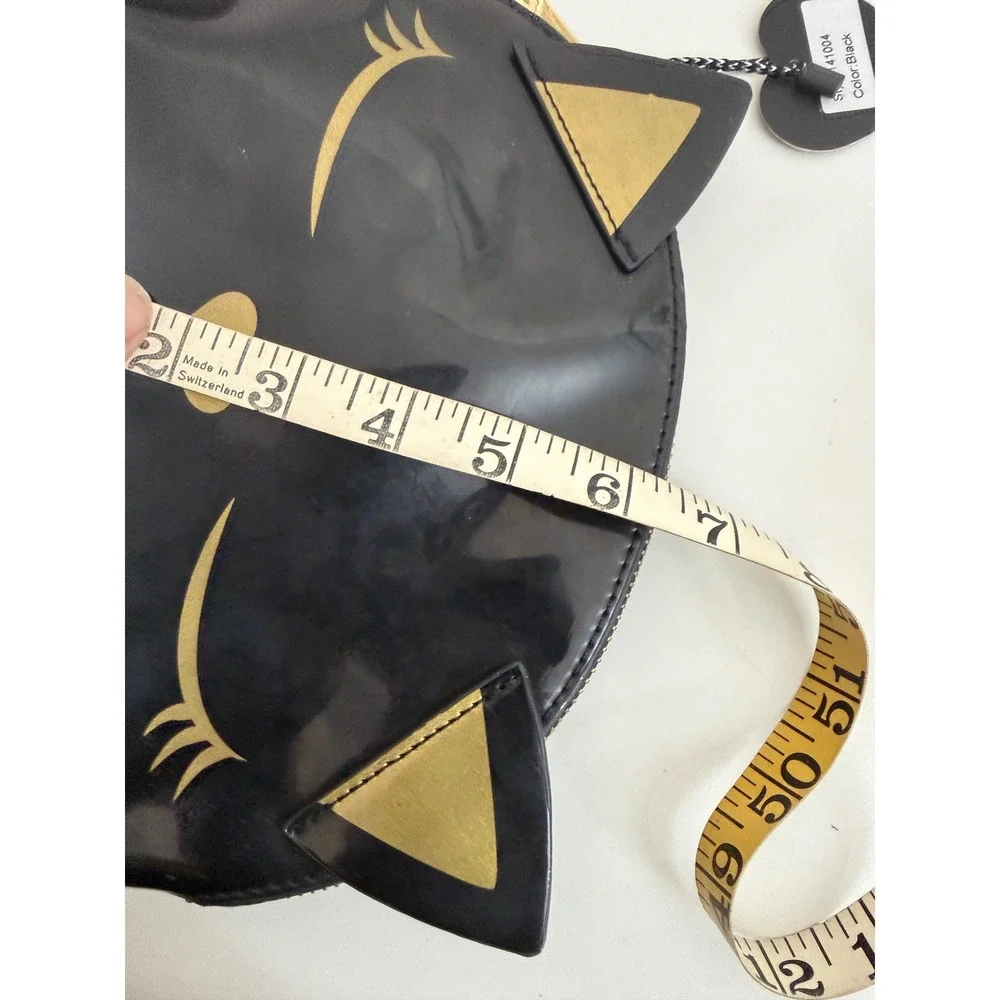 iMoshion Black Cat Vegan Patent Leather Cosmetic Bag Gold Heart Nose 141004